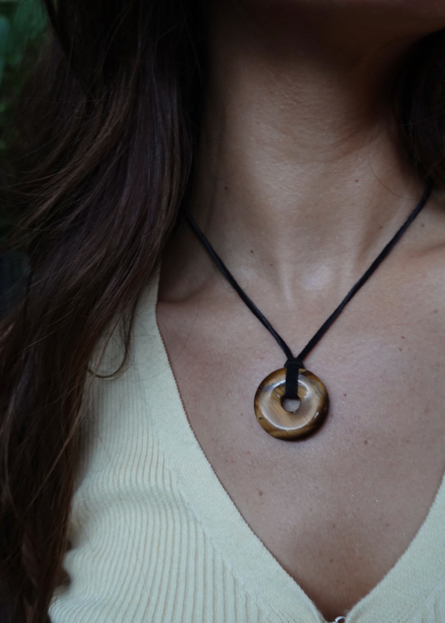 tiger eye suede stone necklace