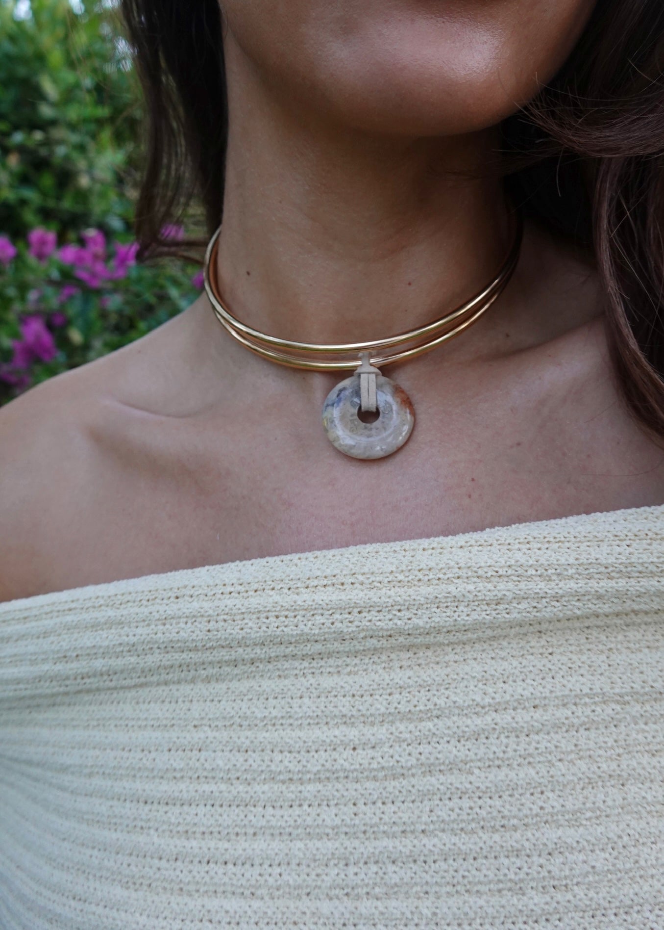 stone double collar necklace