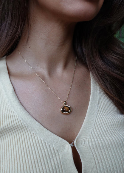 tiger eye bezel necklace