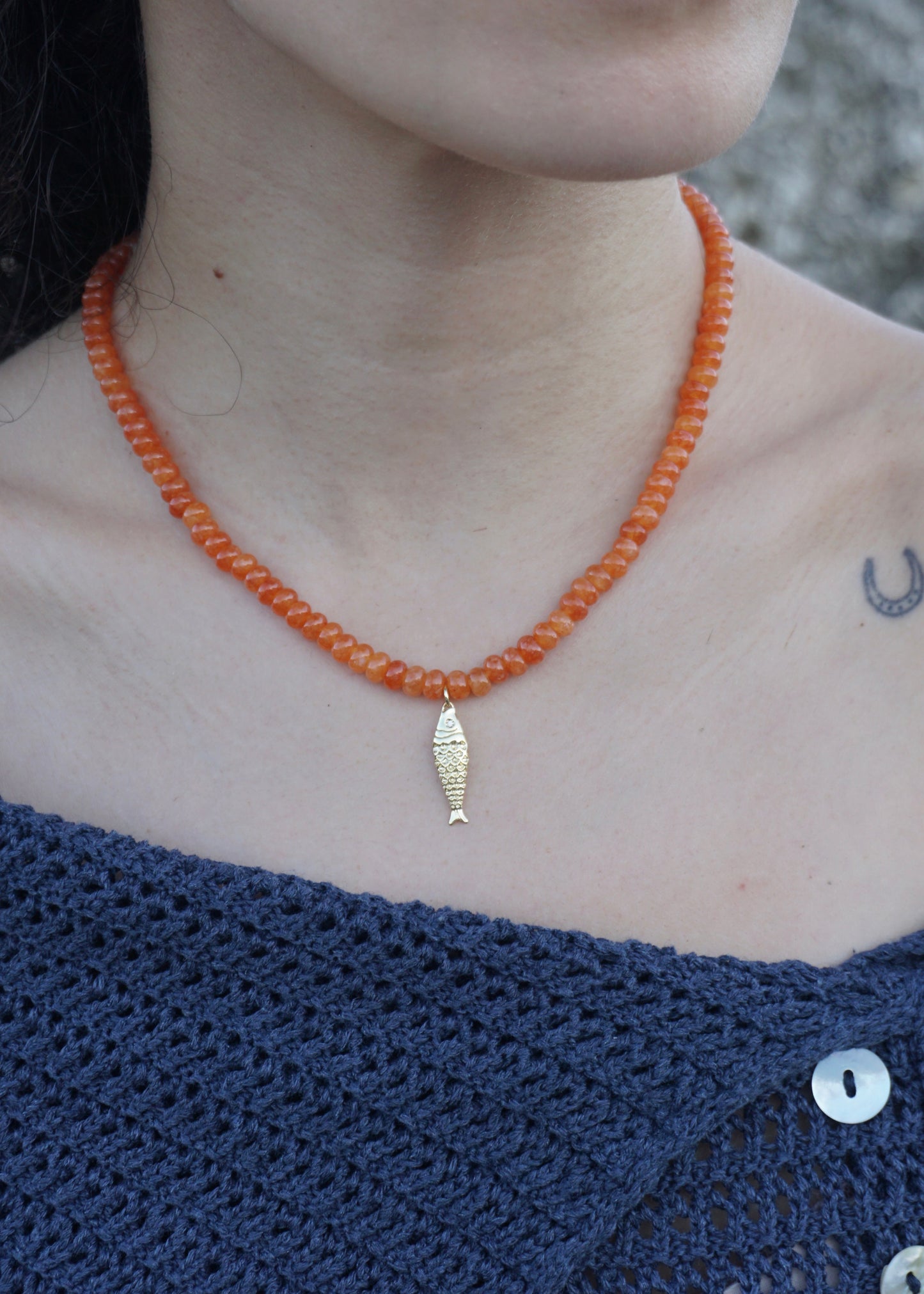 orange mini fish necklace